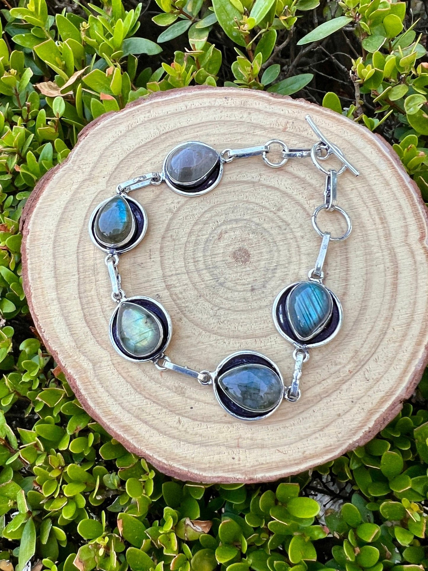 Sterling Silver Labradorite Bracelet: Adjustable Gemstone Jewelry - LunarGem - 