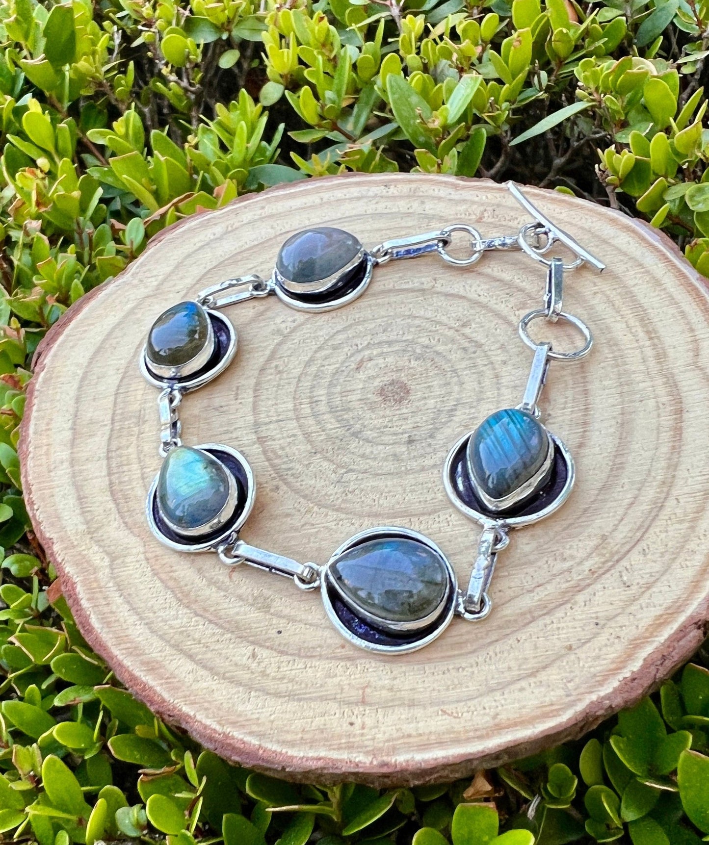 Sterling Silver Labradorite Bracelet: Adjustable Gemstone Jewelry - LunarGem - 