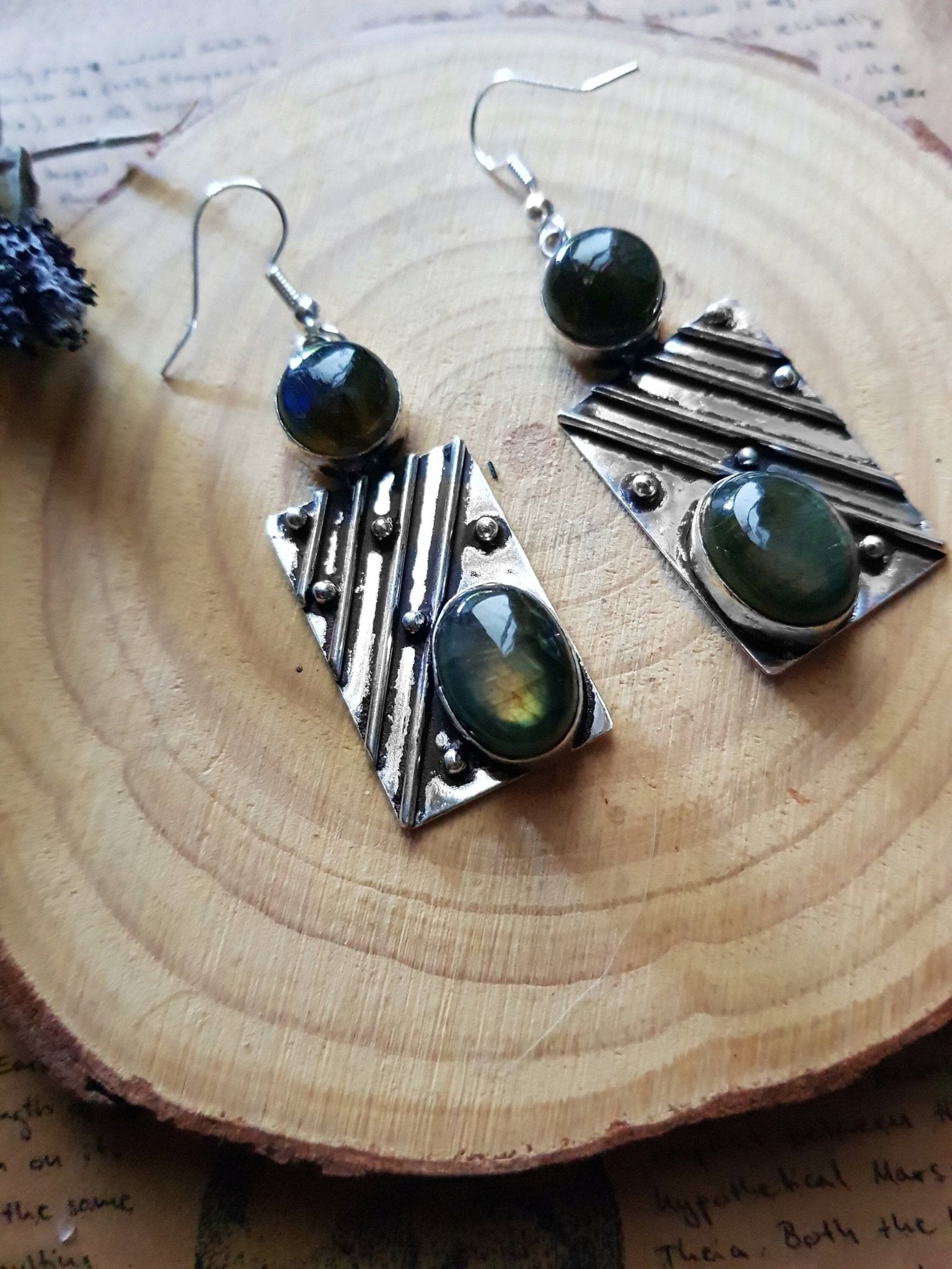 Sterling Silver Labradorite Statement Earrings: Boho Mermaid Jewelry - LunarGem - 