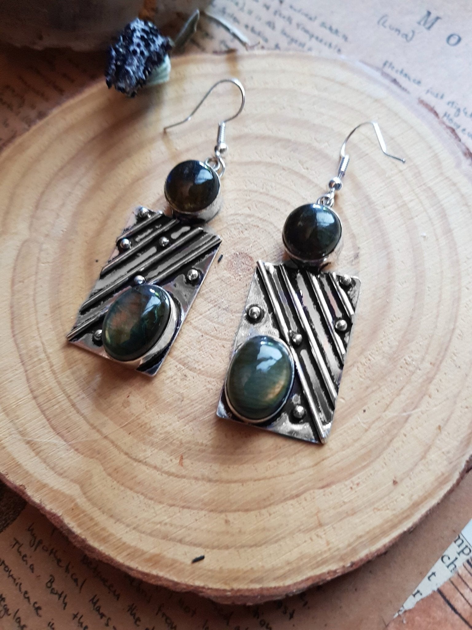 Sterling Silver Labradorite Statement Earrings: Boho Mermaid Jewelry - LunarGem - 
