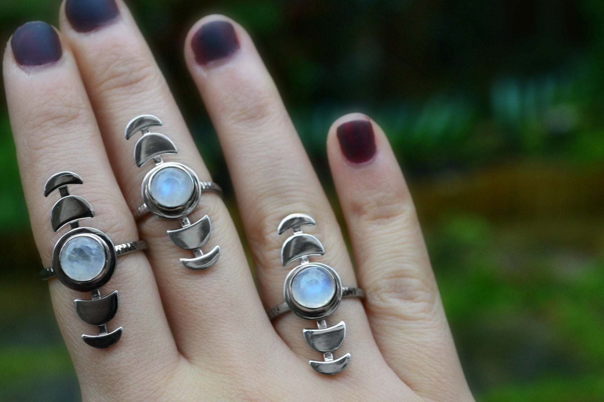 Sterling Silver Rainbow Moonstone Ring: Adjustable Moon Phases, Boho Celestial Jewelry - LunarGem - Rings