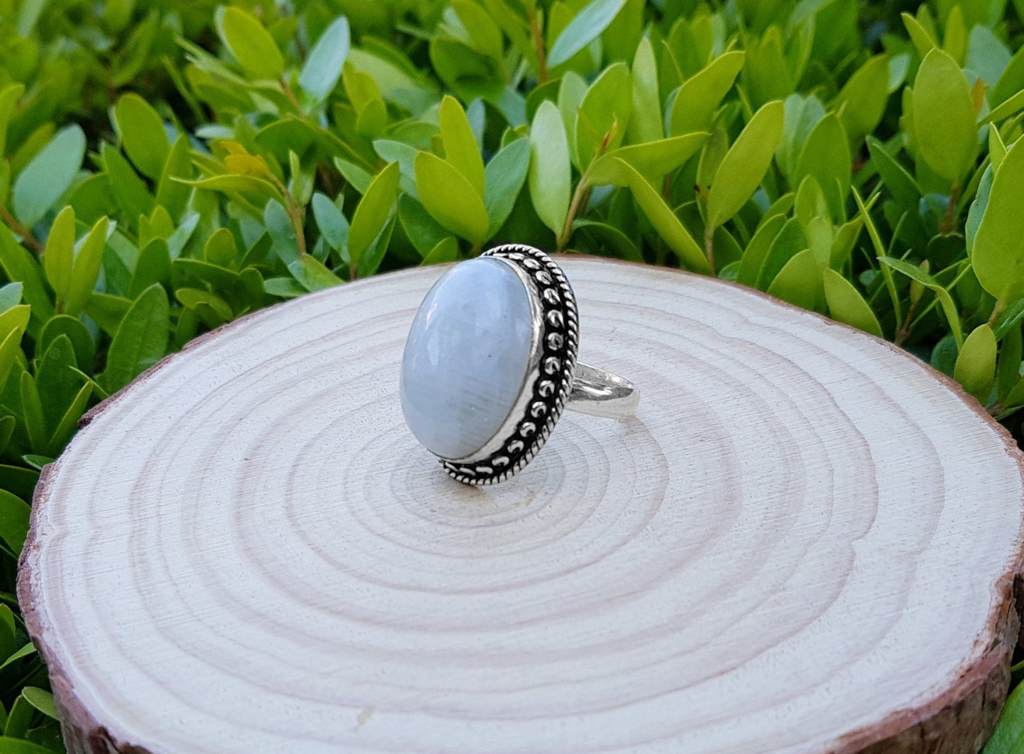 Sterling Silver White Moonstone Ring, US Size 7.5, One of a Kind - LunarGem - 