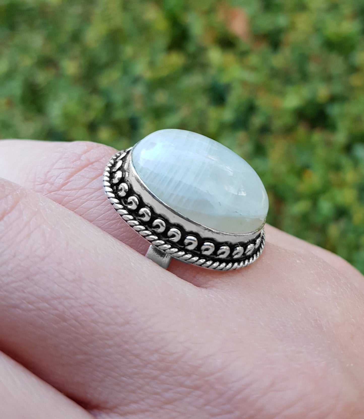 Sterling Silver White Moonstone Ring, US Size 7.5, One of a Kind - LunarGem - 