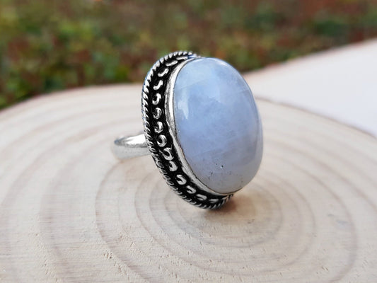 Sterling Silver White Moonstone Ring, US Size 7.5, One of a Kind - LunarGem - 