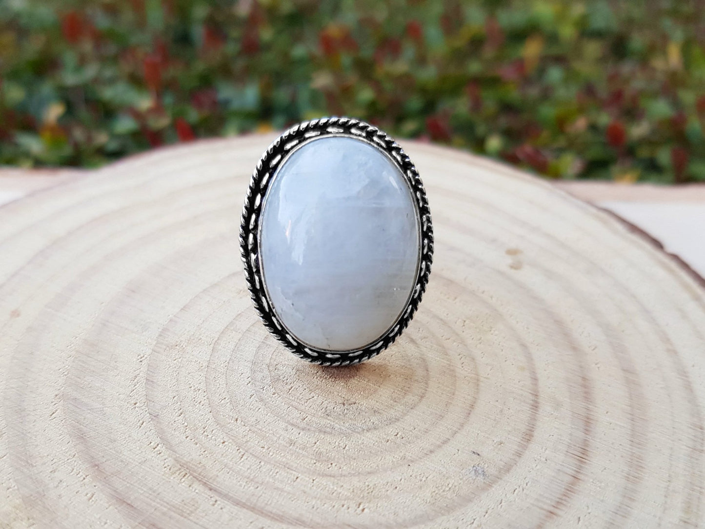 Sterling Silver White Moonstone Ring, US Size 7.5, One of a Kind - LunarGem - 