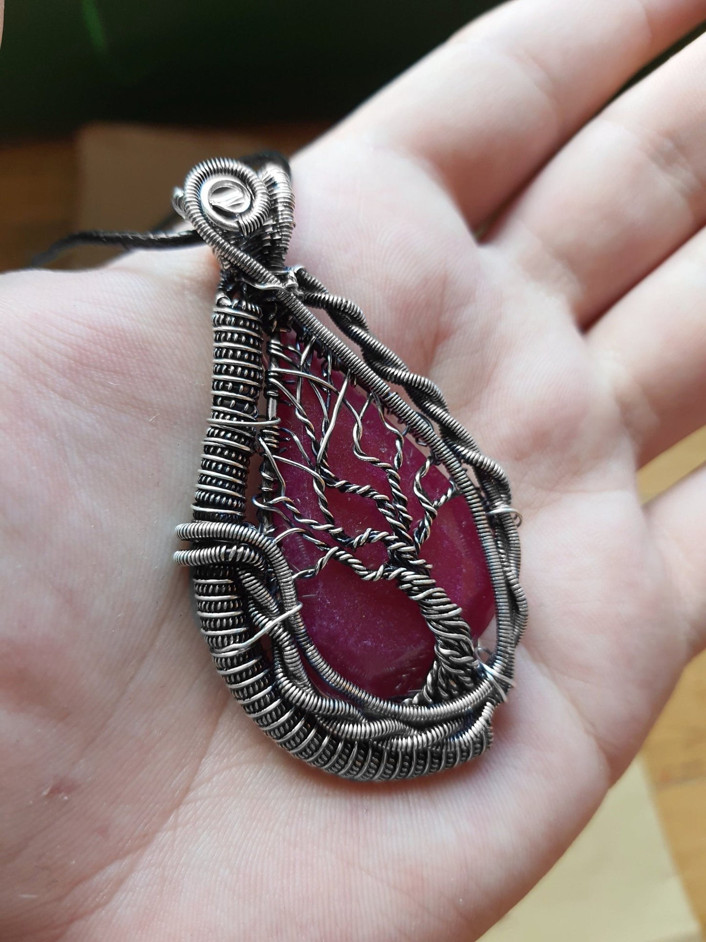 Sterling Silver Wire Wrapped Ruby Tree Necklace, One of a Kind - LunarGem - 