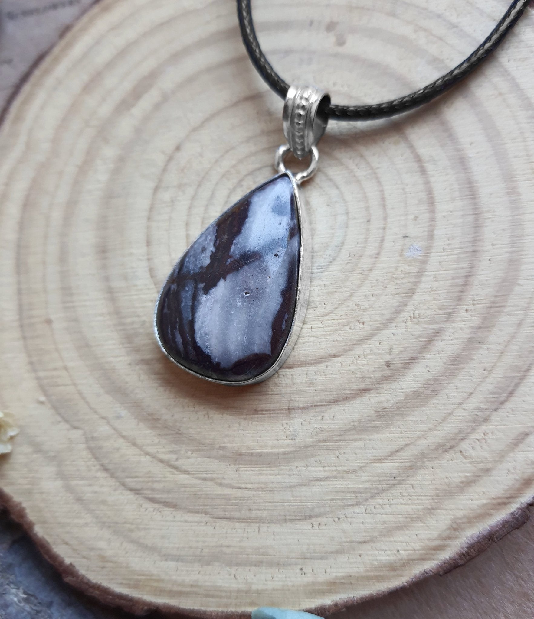 Teardrop Coconut Jasper Pendant: Sterling Silver Boho Necklace - LunarGem - 