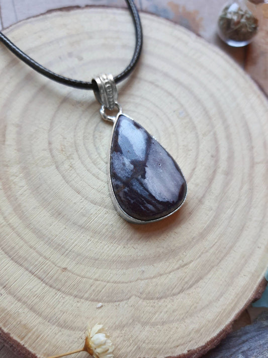 Teardrop Coconut Jasper Pendant: Sterling Silver Boho Necklace - LunarGem - 