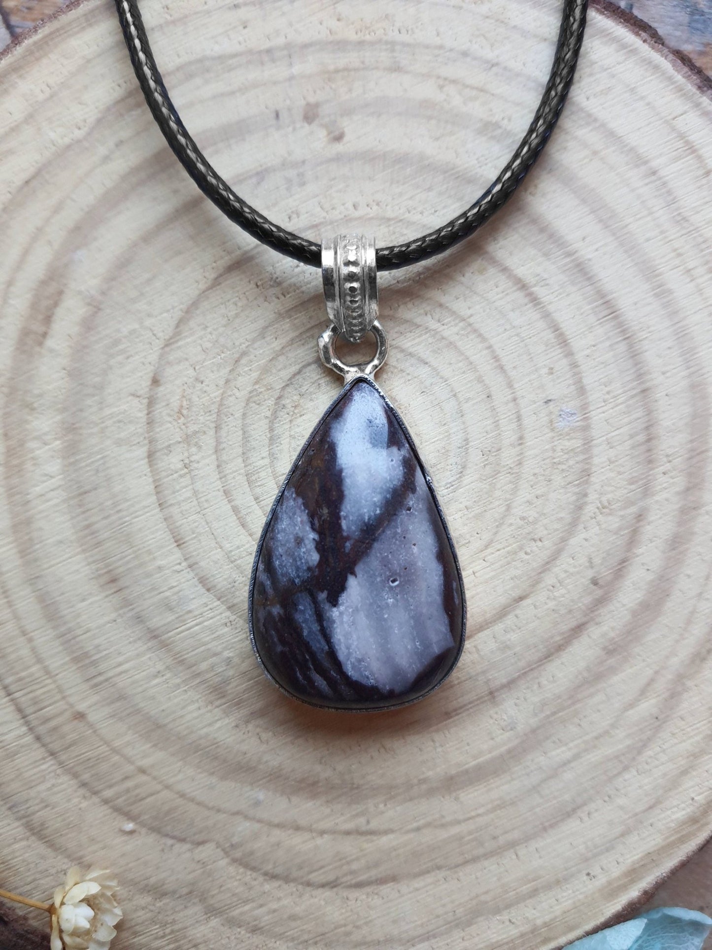 Teardrop Coconut Jasper Pendant: Sterling Silver Boho Necklace - LunarGem - 