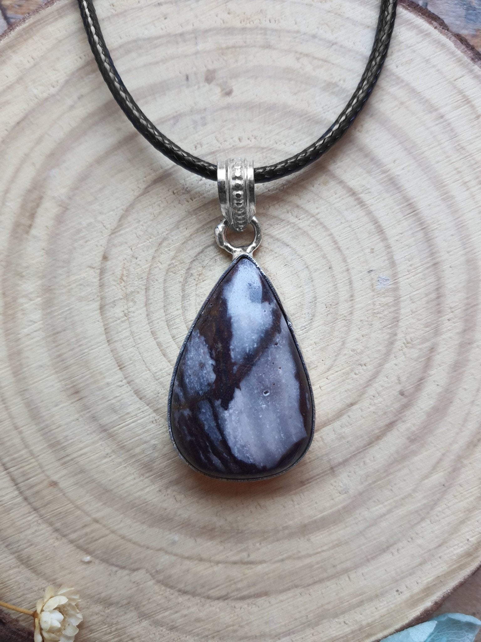 Teardrop Coconut Jasper Pendant: Sterling Silver Boho Necklace - LunarGem - 
