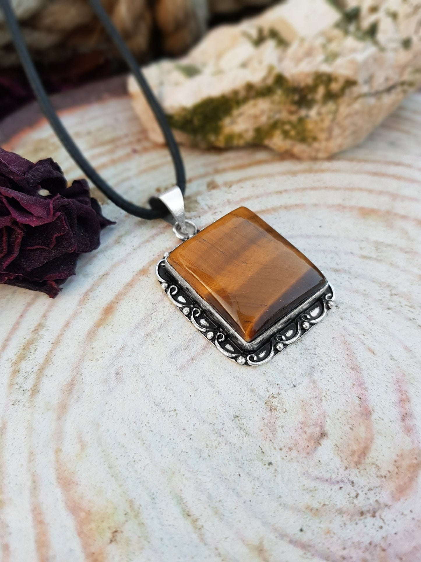 Tiger's Eye Statement Pendant Sterling Silver - LunarGem - 