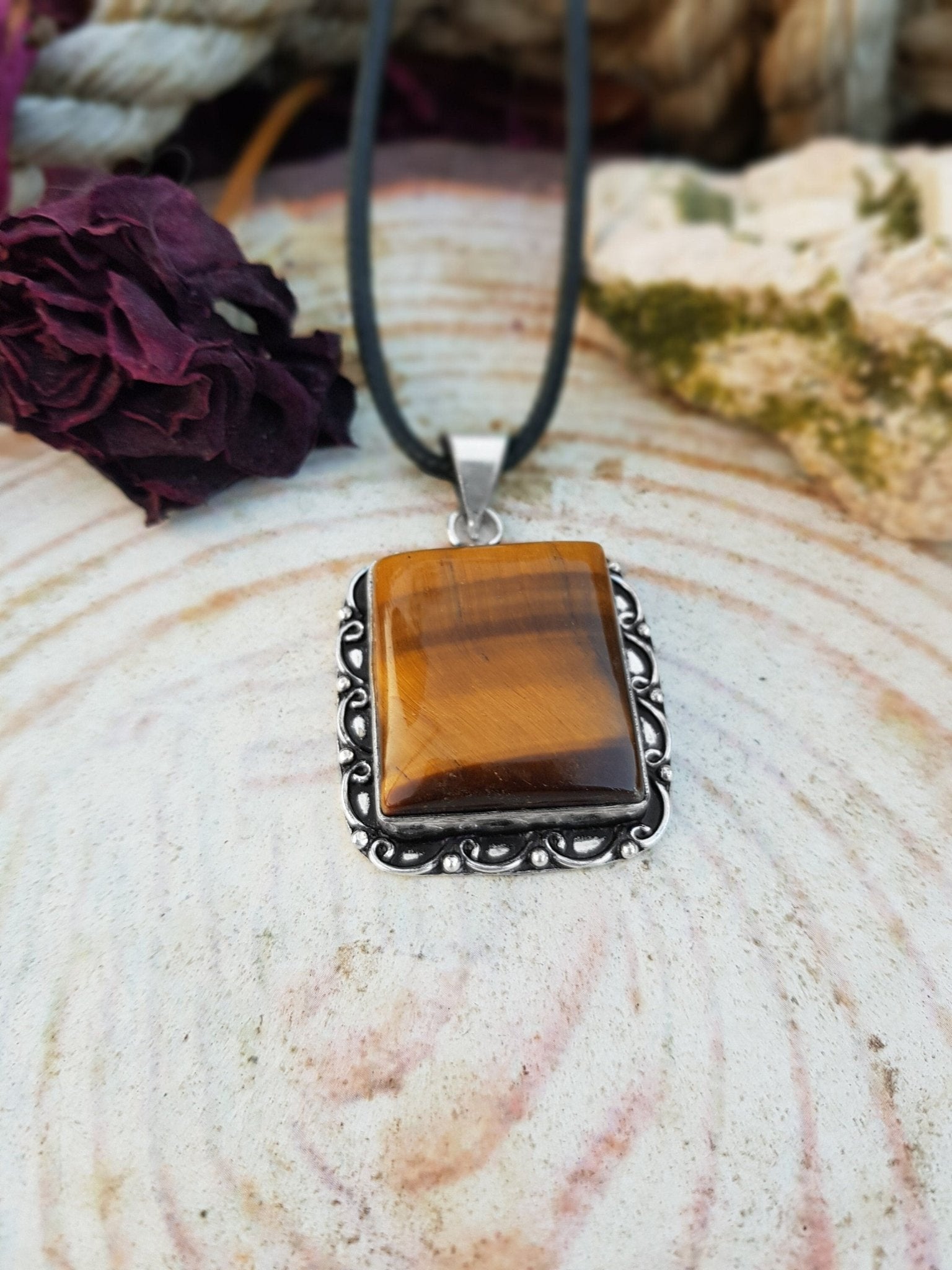 Tiger's Eye Statement Pendant Sterling Silver - LunarGem - 