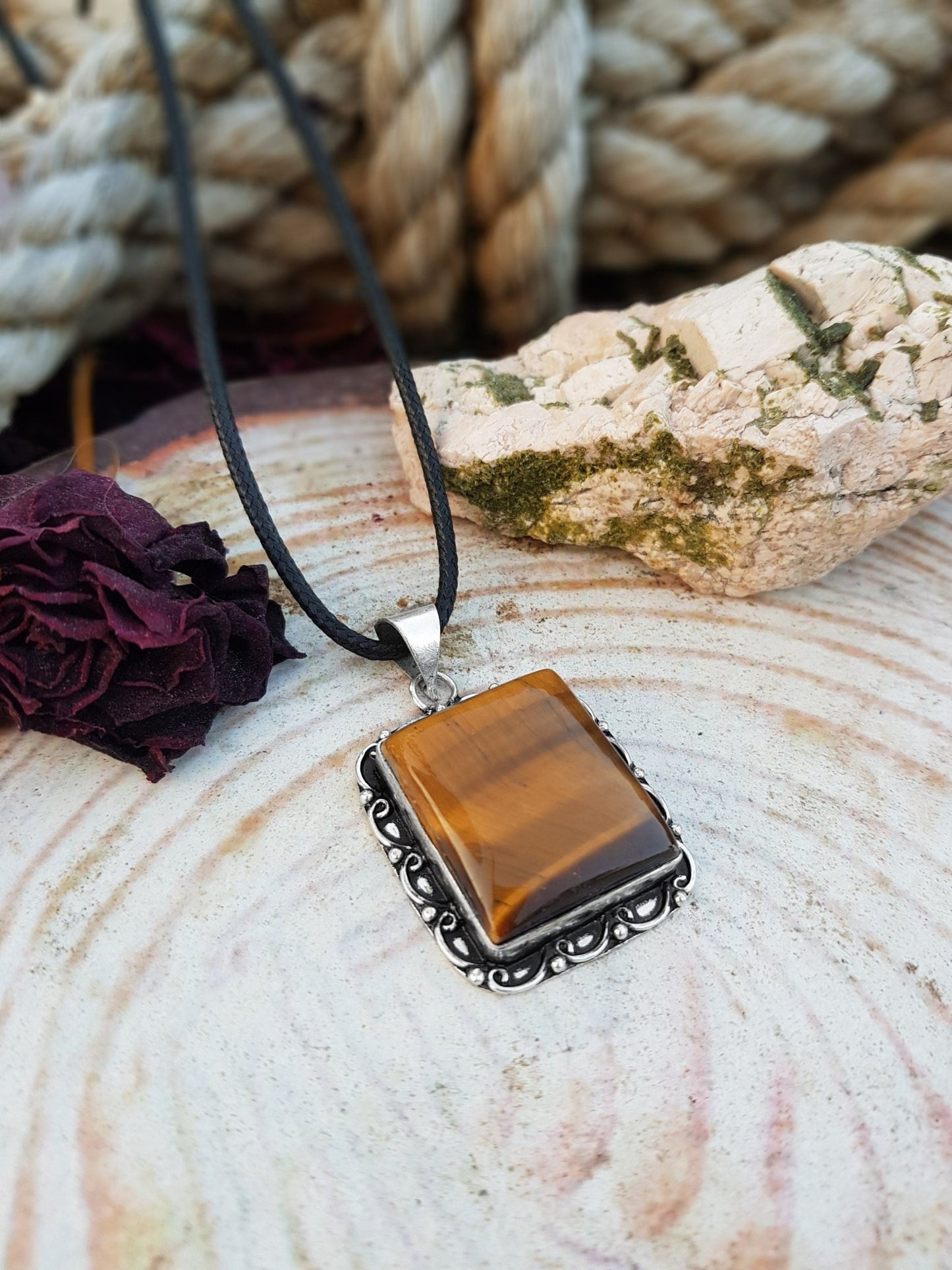 Tiger's Eye Statement Pendant Sterling Silver - LunarGem - 