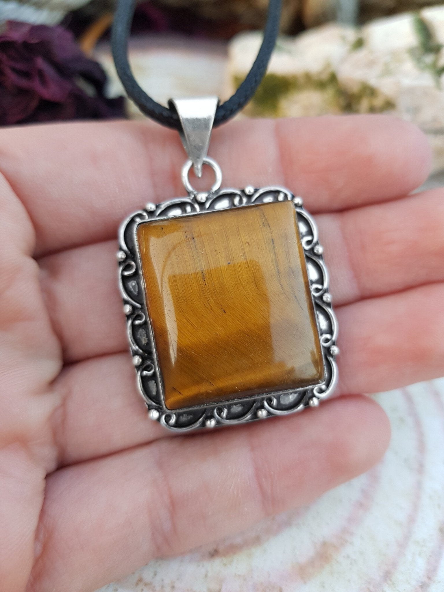 Tiger's Eye Statement Pendant Sterling Silver - LunarGem - 