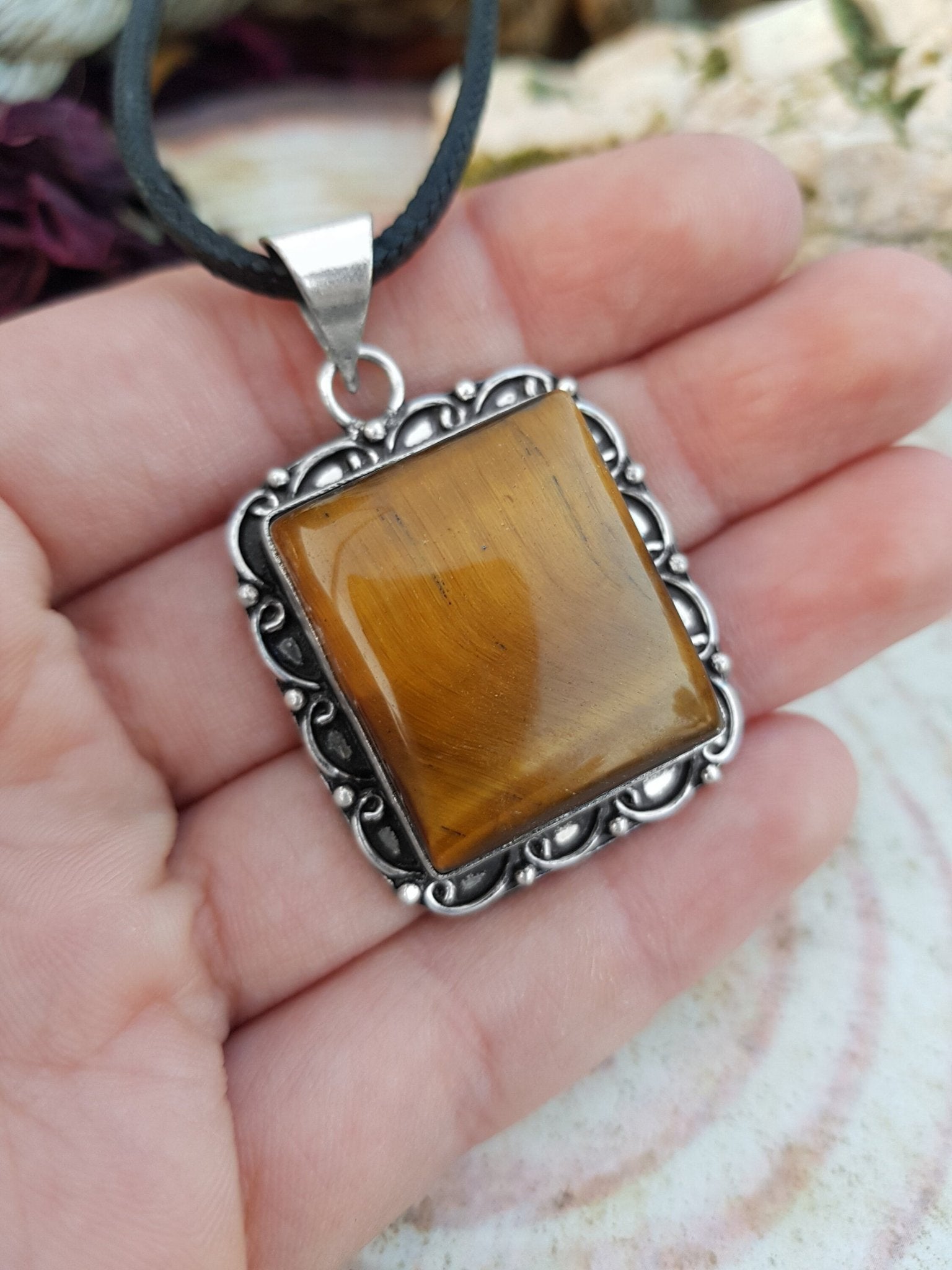 Tiger's Eye Statement Pendant Sterling Silver - LunarGem - 