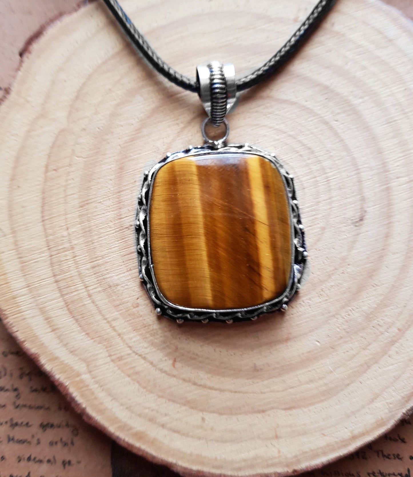 Tiger's Eye Sterling Silver Pendant Necklace: Boho Gemstone - LunarGem - 