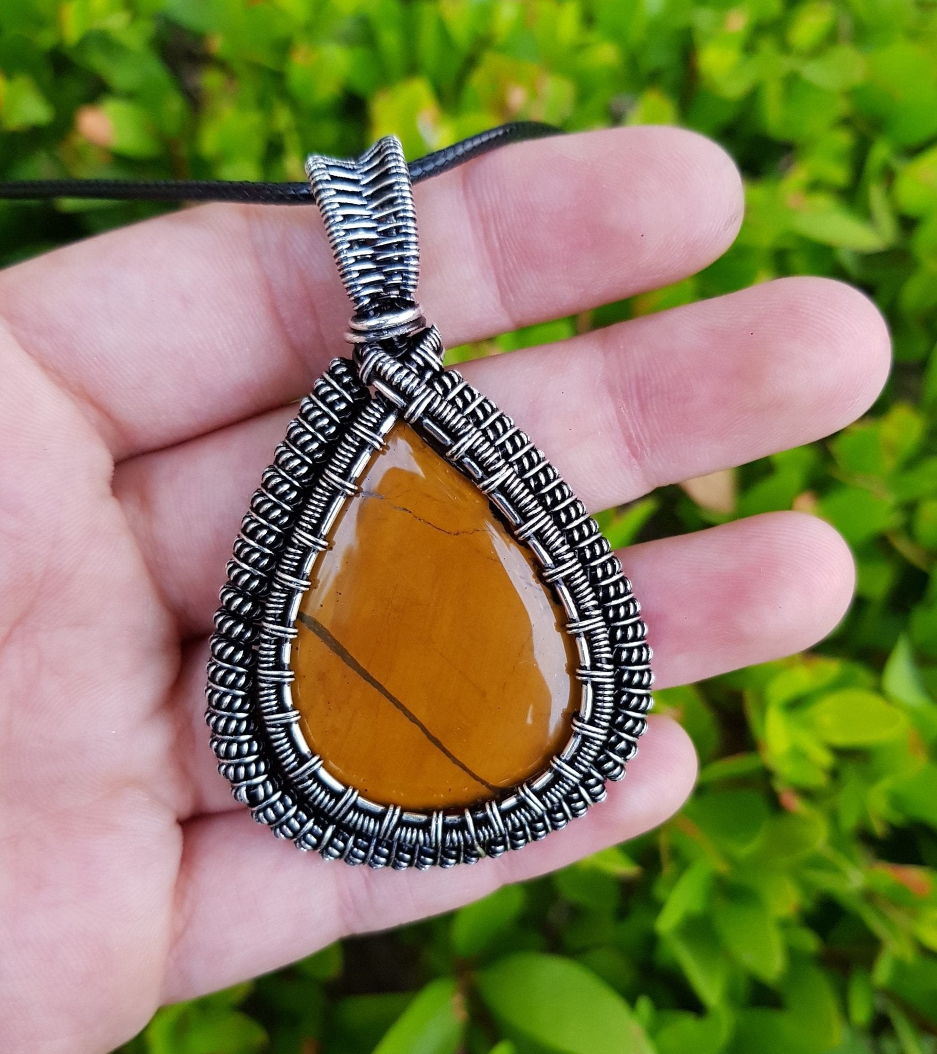 Tiger's Eye Wire Wrapped Pendant In Sterling Silver Statement Pendant Boho Necklace One Of A Kind Gift GypsyJewelry - LunarGem - Necklaces