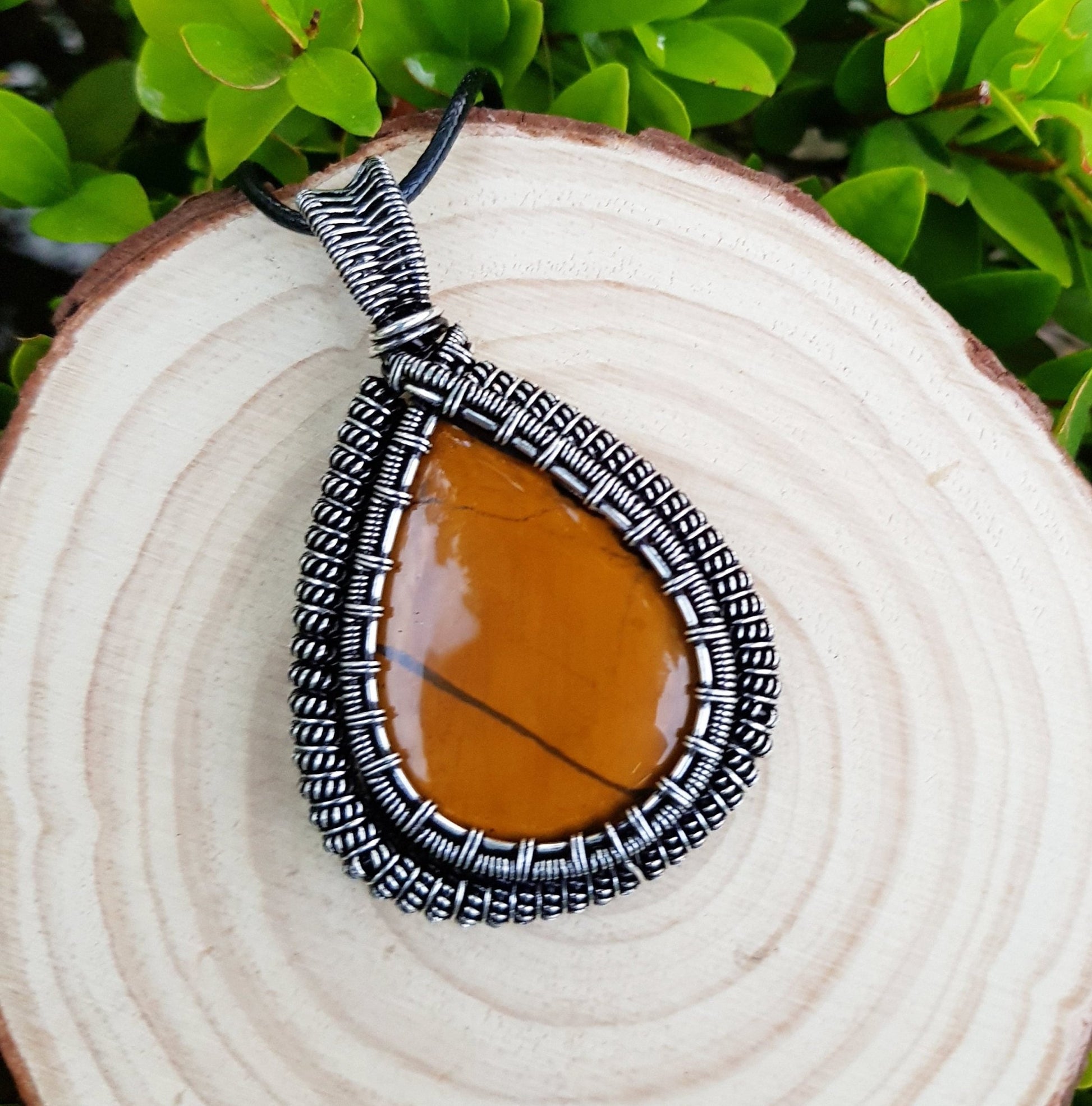 Tiger's Eye Wire Wrapped Pendant In Sterling Silver Statement Pendant Boho Necklace One Of A Kind Gift GypsyJewelry - LunarGem - Necklaces