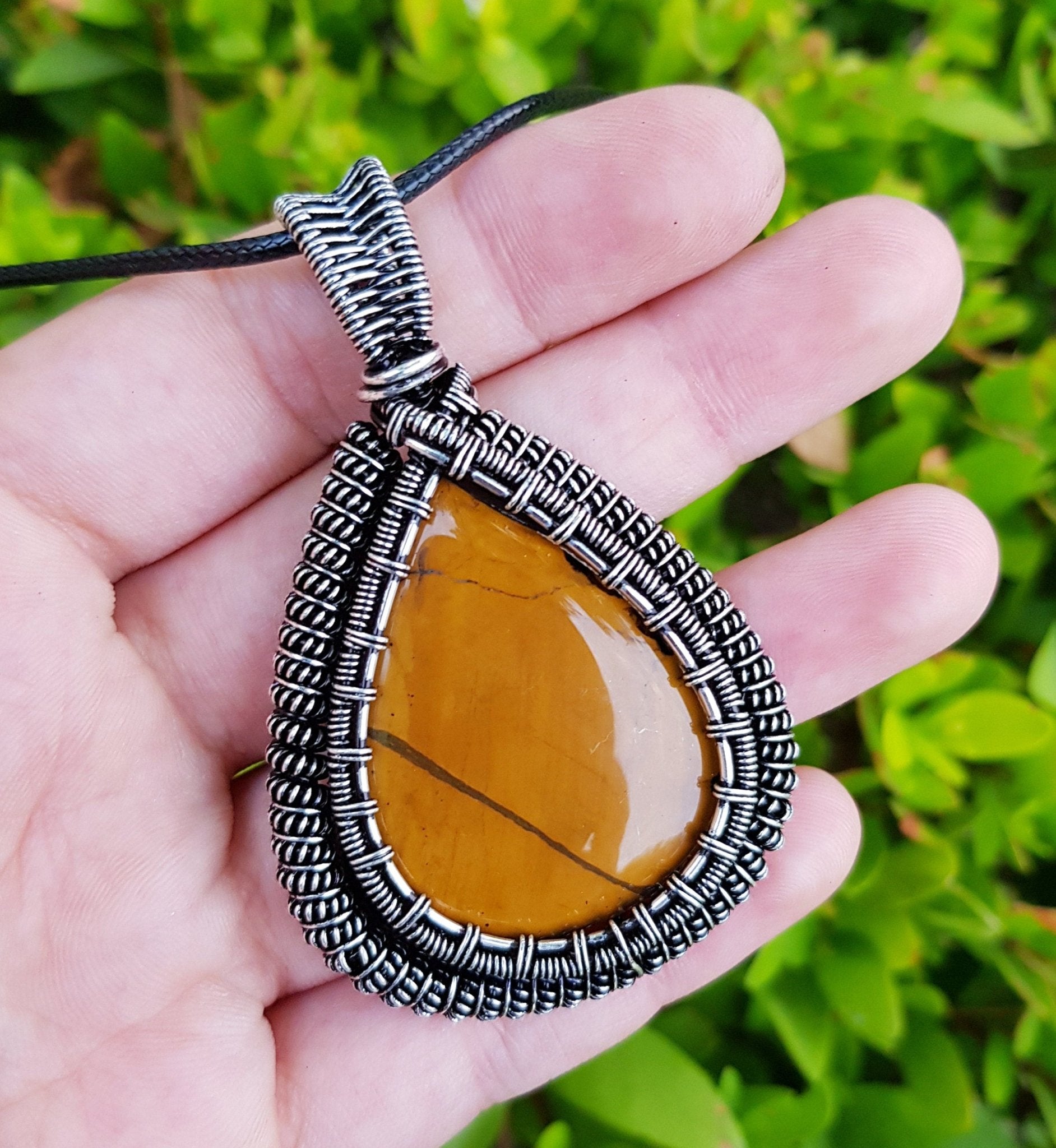 Tiger's Eye Wire Wrapped Pendant In Sterling Silver Statement Pendant Boho Necklace One Of A Kind Gift GypsyJewelry - LunarGem - Necklaces
