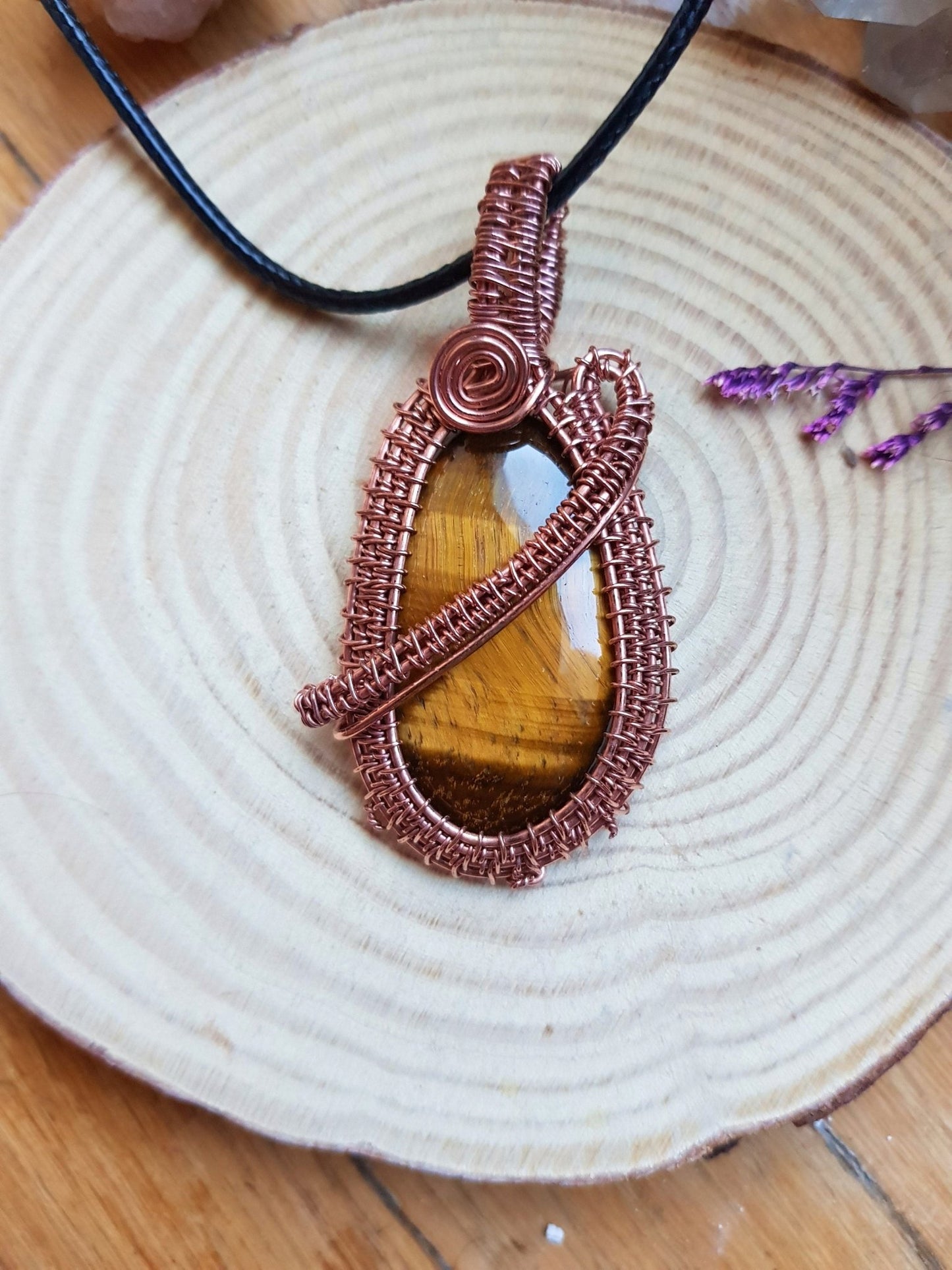 Tiger's Eye Wire Wrapped Pendant, Statement Pendant, Boho Necklace - LunarGem - 