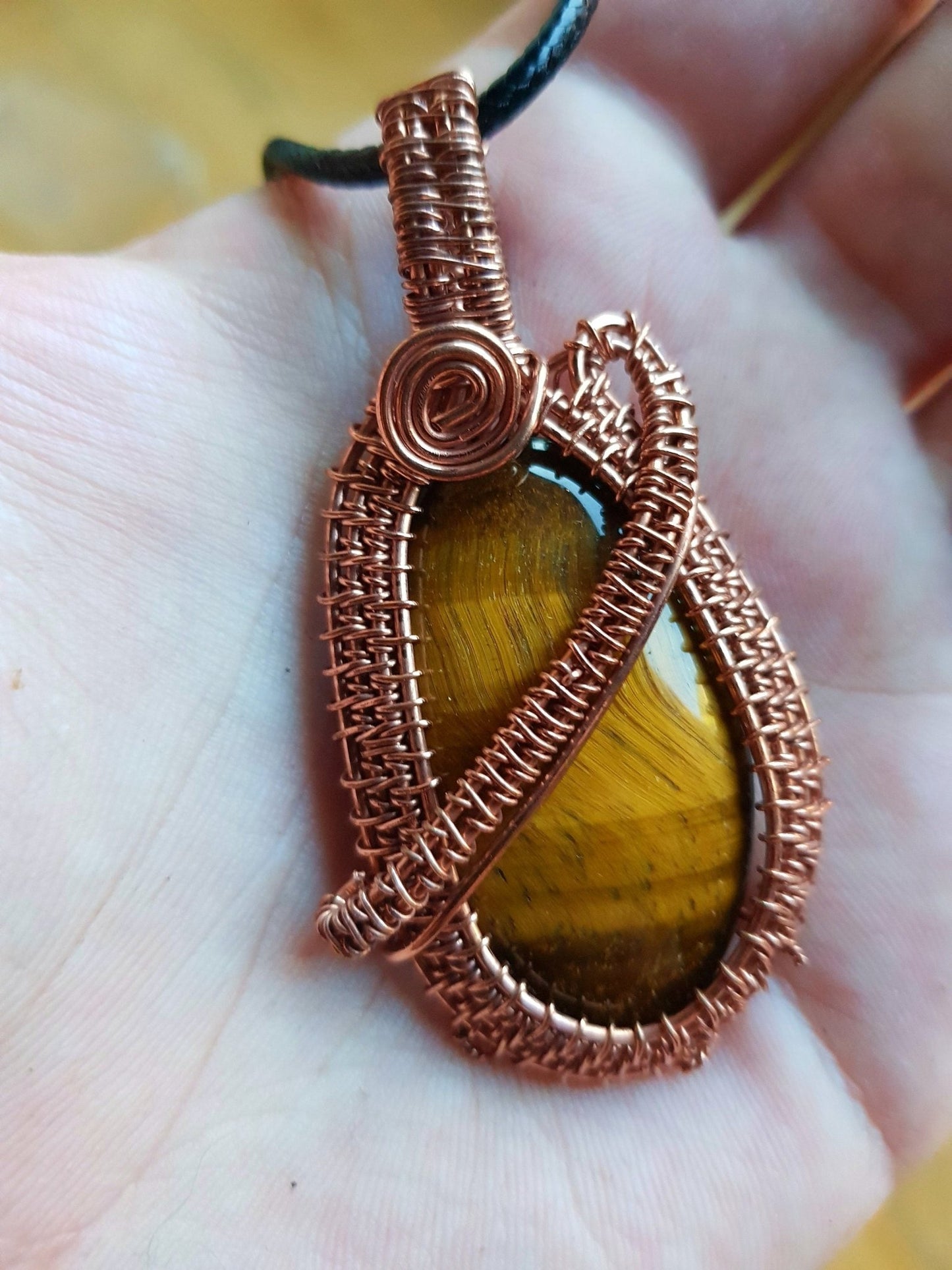 Tiger's Eye Wire Wrapped Pendant, Statement Pendant, Boho Necklace - LunarGem - 