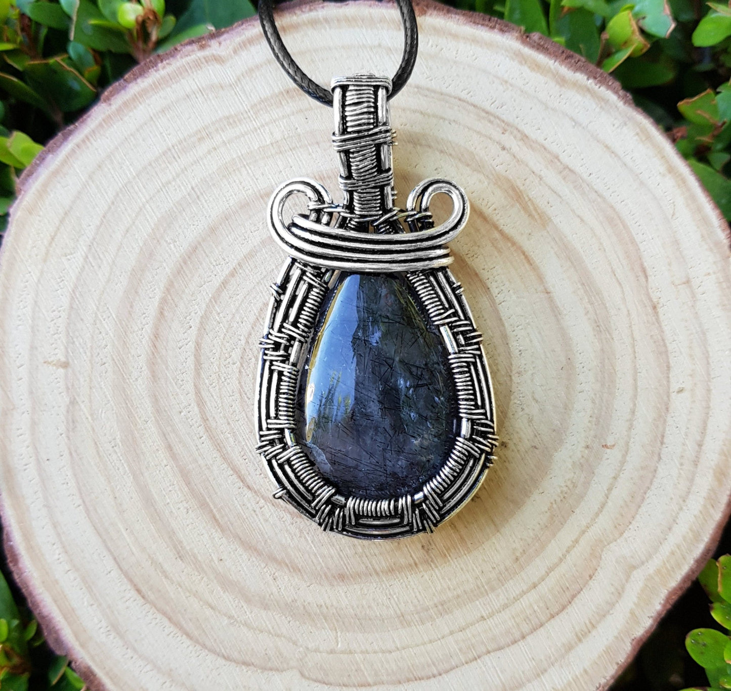 Tourmalinated Quartz Sterling Silver Pendant: Wire Wrapped Boho Necklace - LunarGem - 