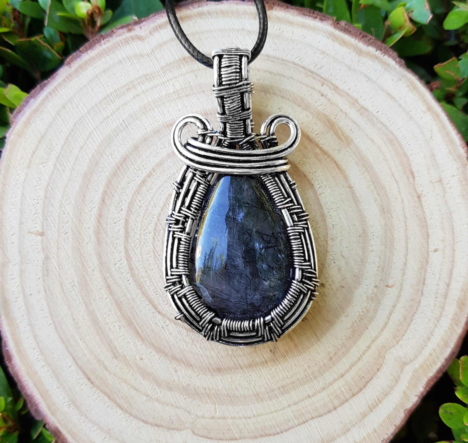 Tourmalinated Quartz Sterling Silver Pendant: Wire Wrapped Boho Necklace - LunarGem - 