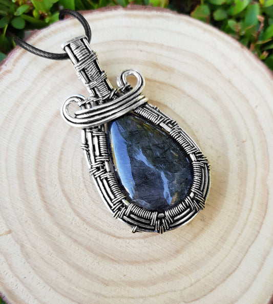 Tourmalinated Quartz Sterling Silver Pendant: Wire Wrapped Boho Necklace - LunarGem - 