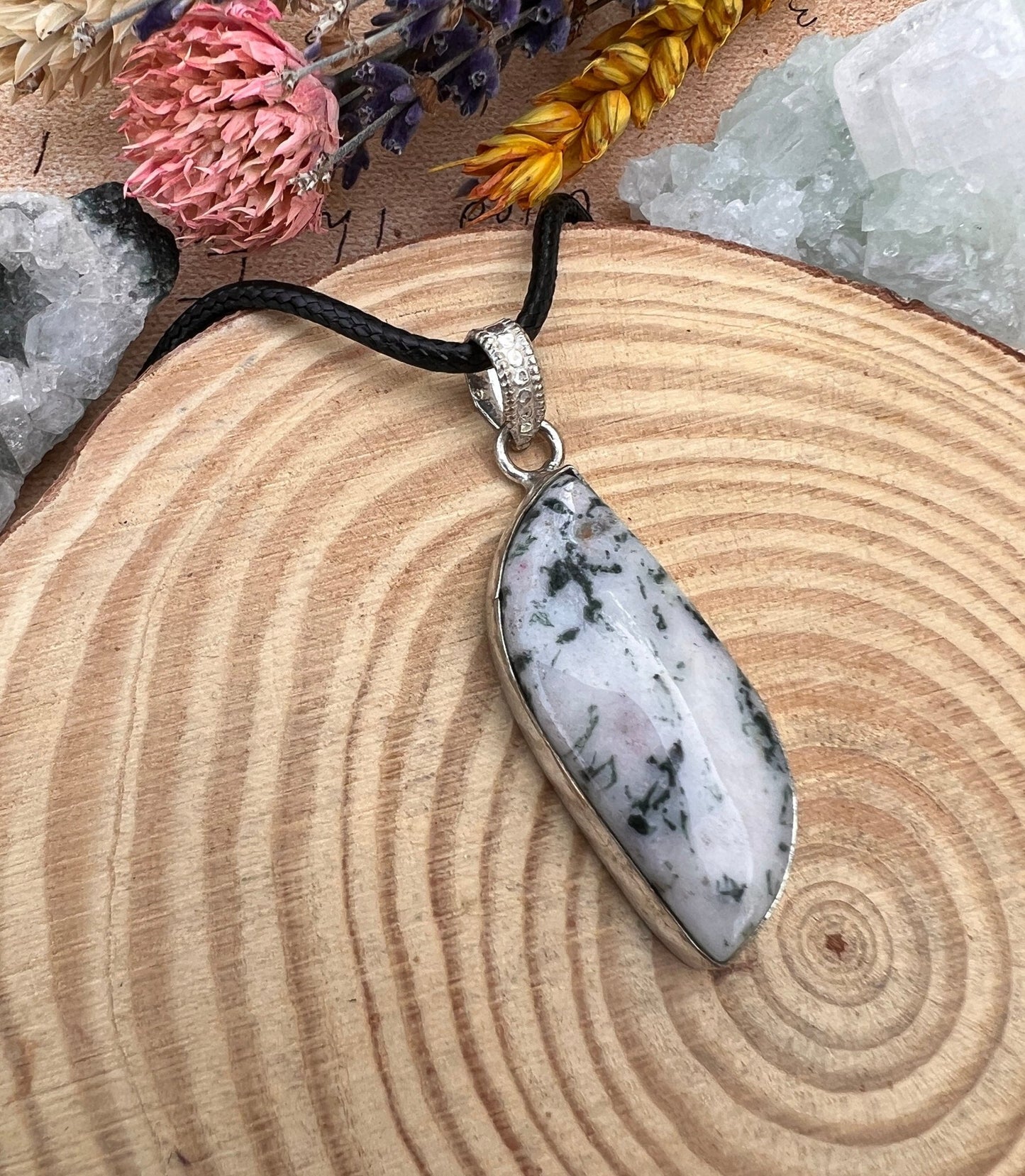 Tree Agate Pendant In Sterling Silver Statement Necklace Boho Pendant Unique Gift For Her GypsyJewelry - LunarGem - 