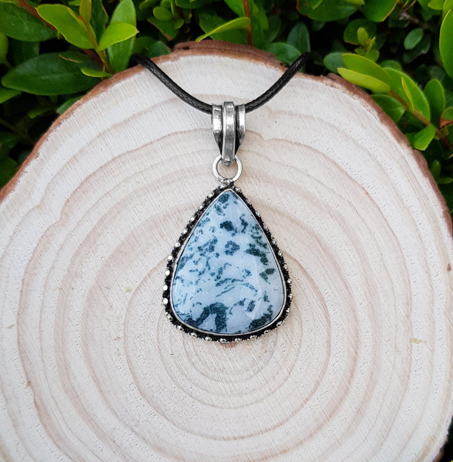 Tree Agate Sterling Silver Pendant Necklace, Boho Statement Jewelry - LunarGem - Charms & Pendants