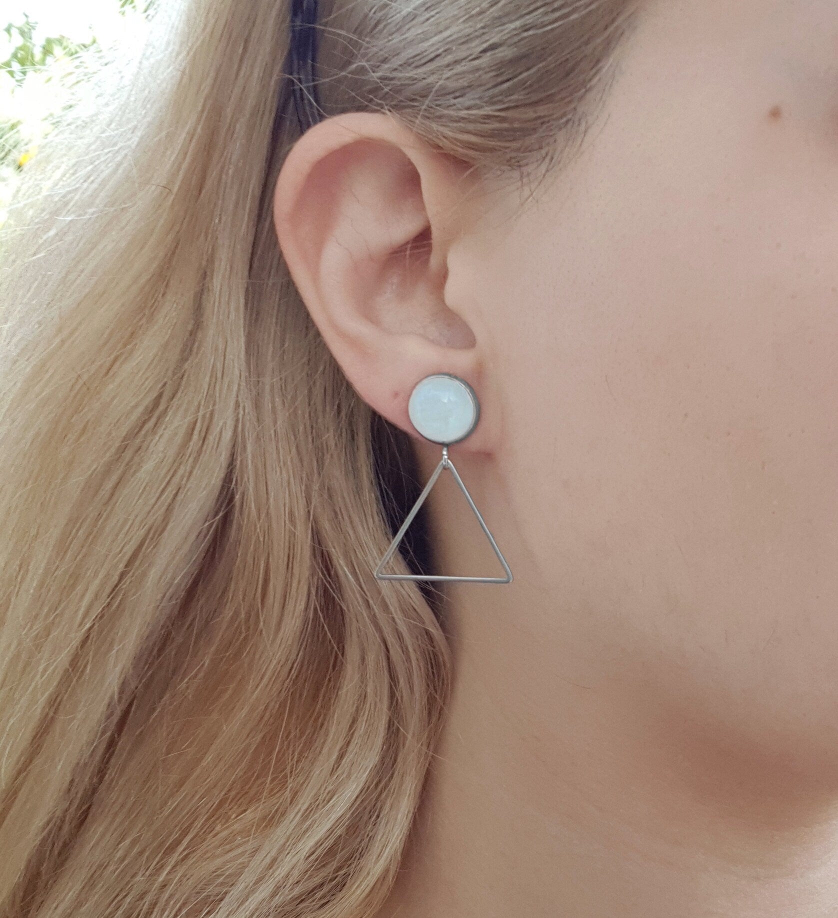 Triangle Dangle Labradorite Earrings, Surgical Steel Studs - LunarGem - Earrings