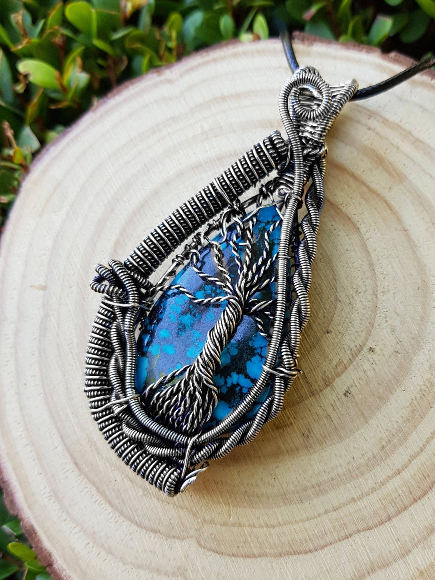 Turquoise Wire Wrapped Pendant In Sterling Silver Statement Necklace One Of A Kind Jewelry - LunarGem - Necklaces