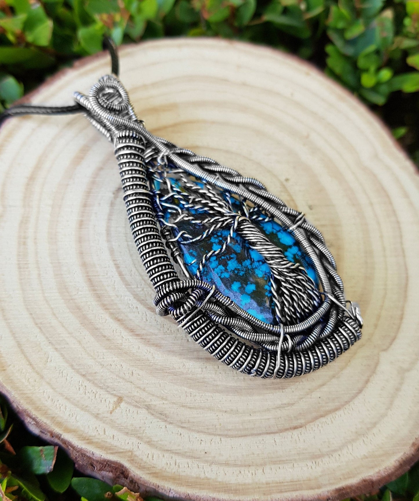 Turquoise Wire Wrapped Pendant In Sterling Silver Statement Necklace One Of A Kind Jewelry - LunarGem - Necklaces