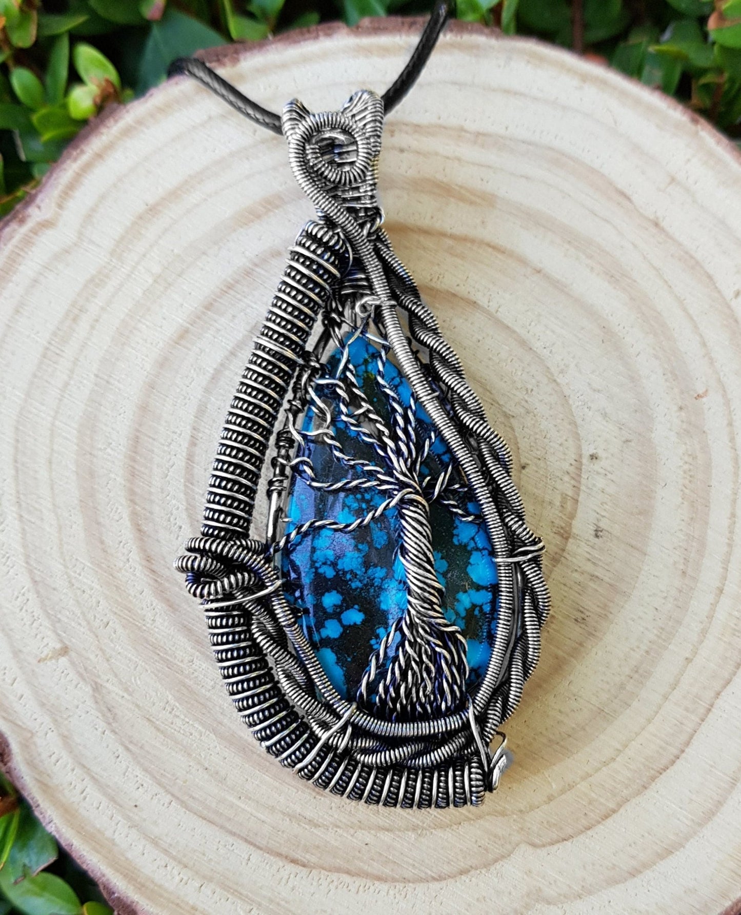 Turquoise Wire Wrapped Pendant In Sterling Silver Statement Necklace One Of A Kind Jewelry - LunarGem - Necklaces