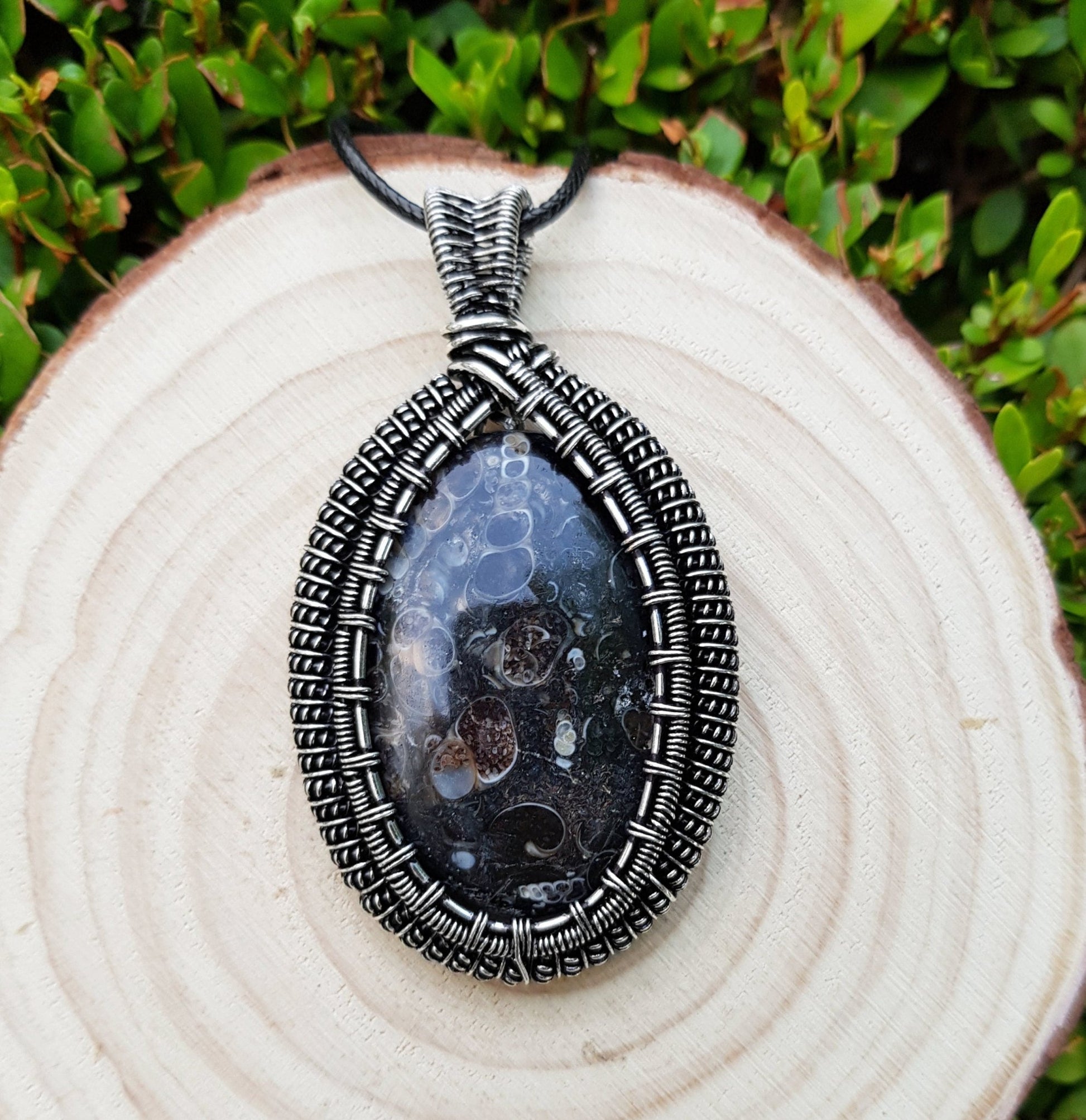 Turtella Jasper Sterling Silver Wire Wrapped Pendant: Boho Necklace - LunarGem - Jewelry