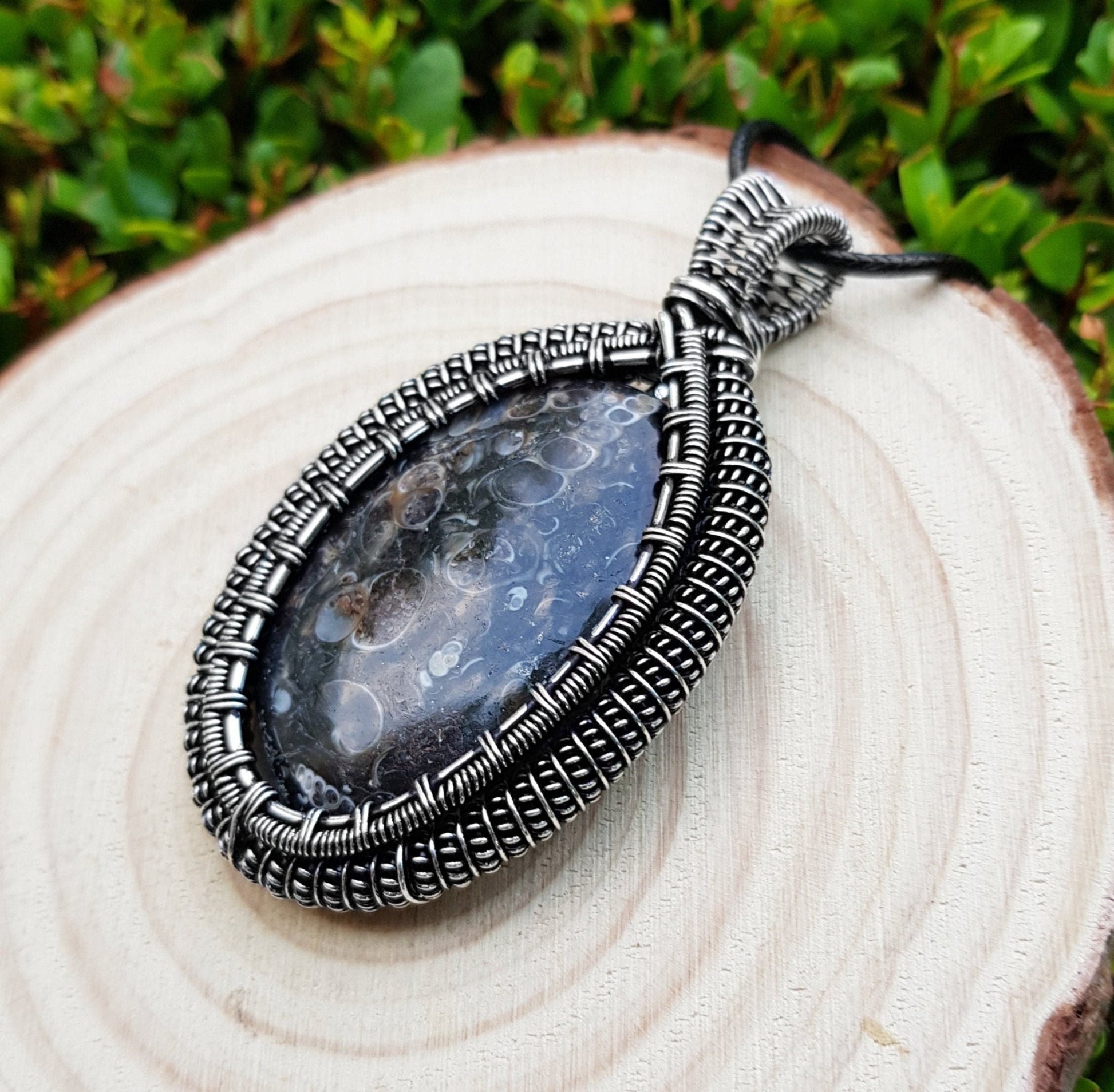 Turtella Jasper Sterling Silver Wire Wrapped Pendant: Boho Necklace - LunarGem - Jewelry