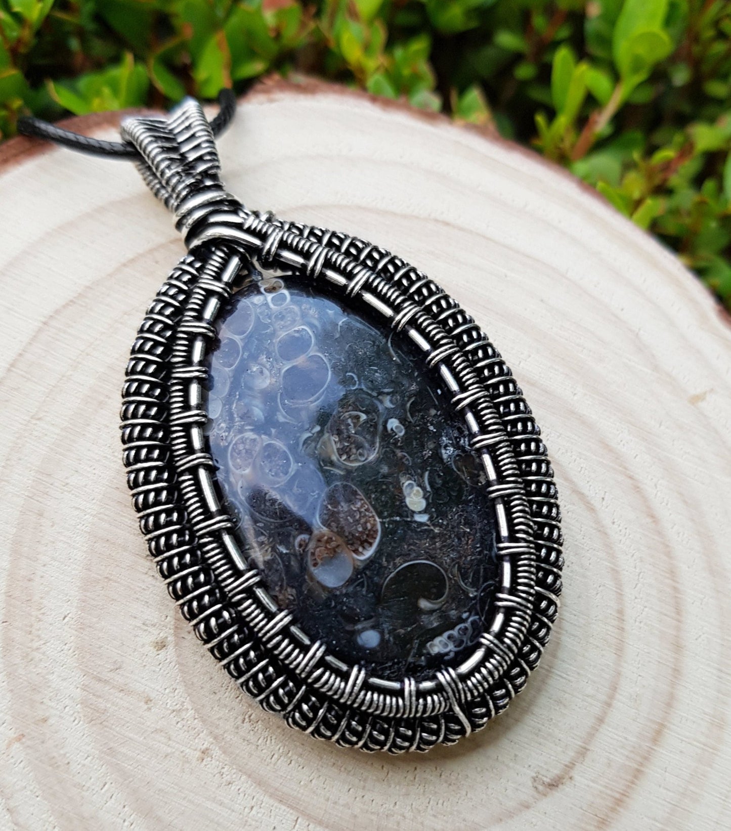 Turtella Jasper Sterling Silver Wire Wrapped Pendant: Boho Necklace - LunarGem - Jewelry
