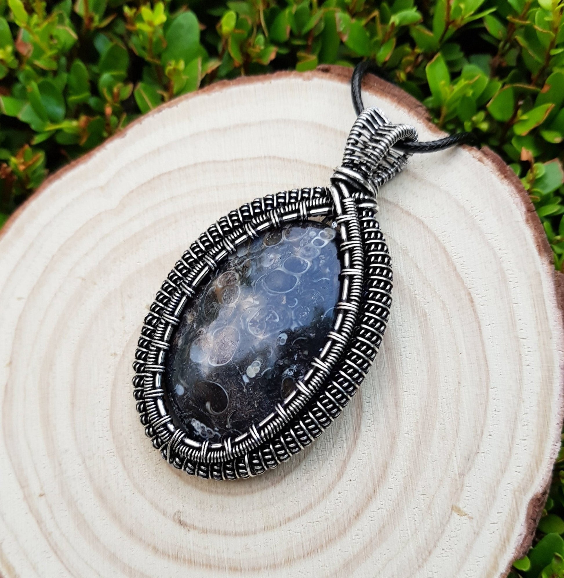 Turtella Jasper Sterling Silver Wire Wrapped Pendant: Boho Necklace - LunarGem - Jewelry