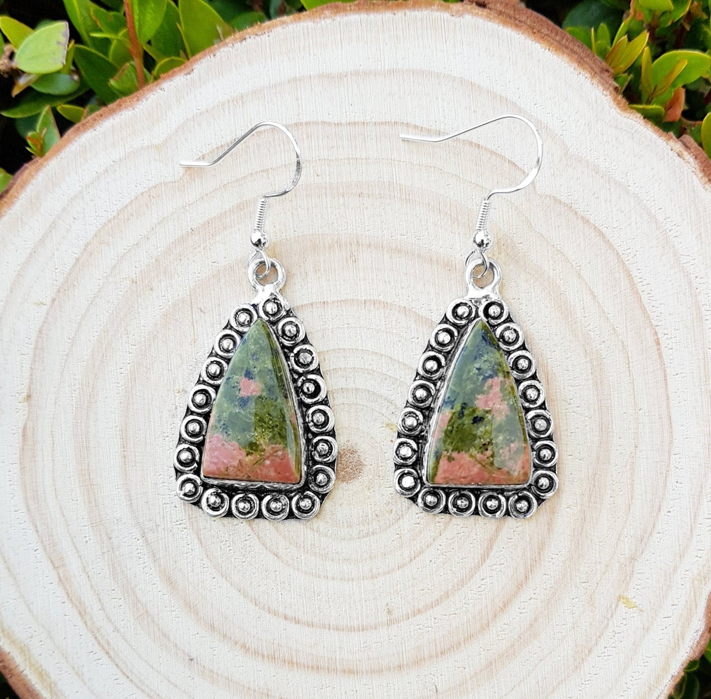 Unakite Sterling Silver Dangle Earrings: Boho Gemstone Jewelry - LunarGem - Earrings