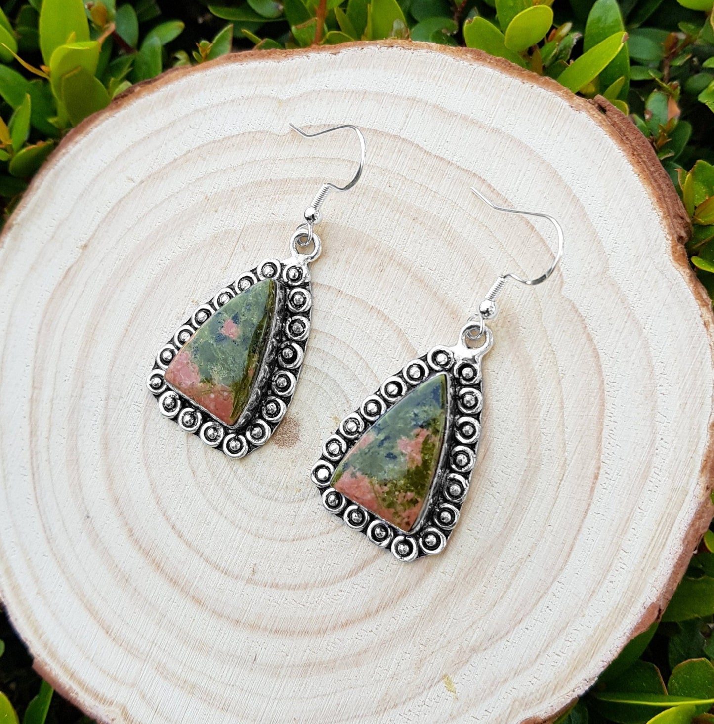 Unakite Sterling Silver Dangle Earrings: Boho Gemstone Jewelry - LunarGem - Earrings