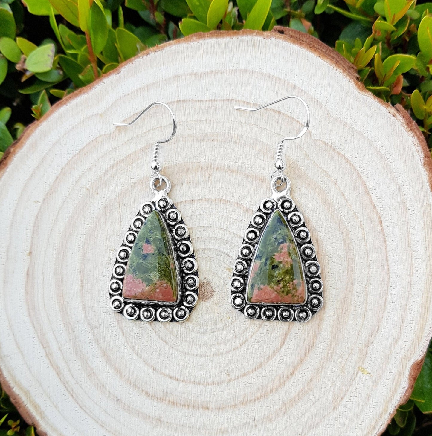 Unakite Sterling Silver Dangle Earrings: Boho Gemstone Jewelry - LunarGem - Earrings
