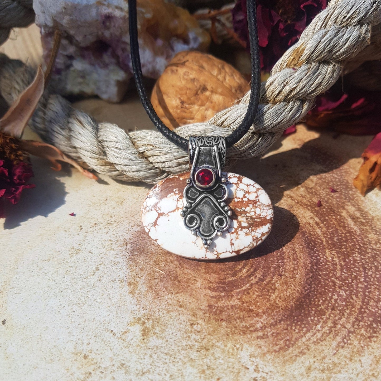 Wild Horse Jasper Pendant In Sterling Silver Statement Necklace - LunarGem - 