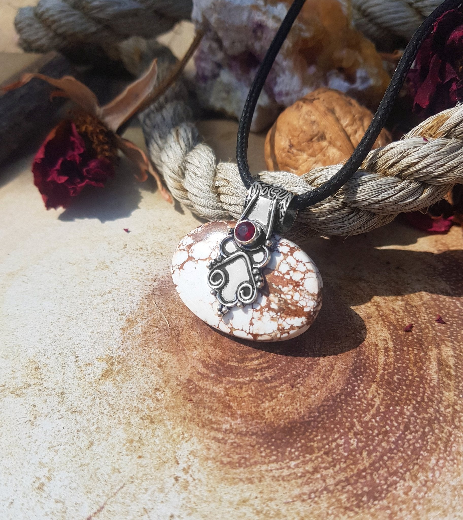 Wild Horse Jasper Pendant In Sterling Silver Statement Necklace - LunarGem - 