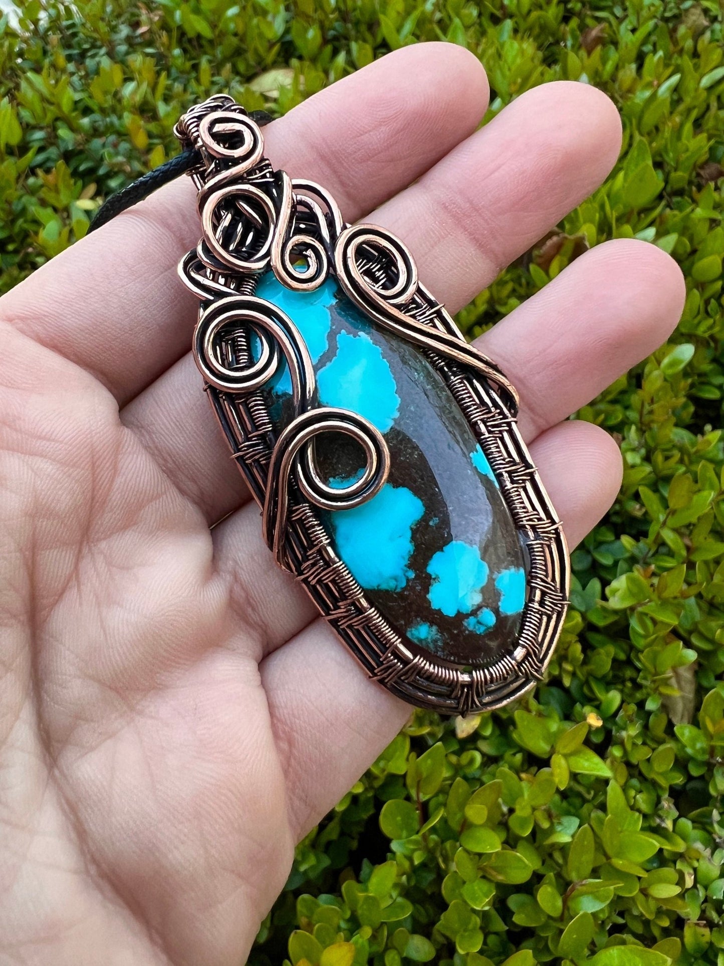 Wire Wrapped Turquoise Pendant, Copper Celestial Moon Jewelry - LunarGem - 