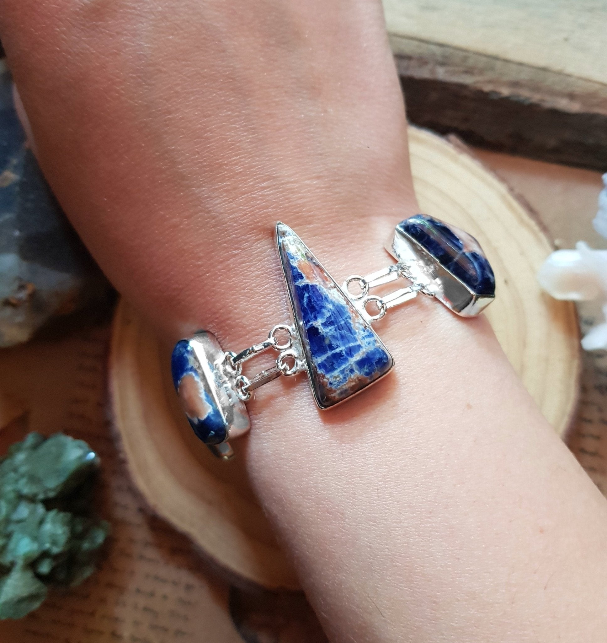 Adjustable Sodalite Bracelet In Sterling Silver Multi Stone Bracelet GypsyJewelry - LunarGem - 