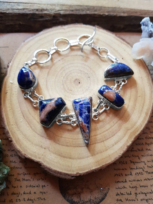 Adjustable Sodalite Bracelet In Sterling Silver Multi Stone Bracelet GypsyJewelry - LunarGem - 