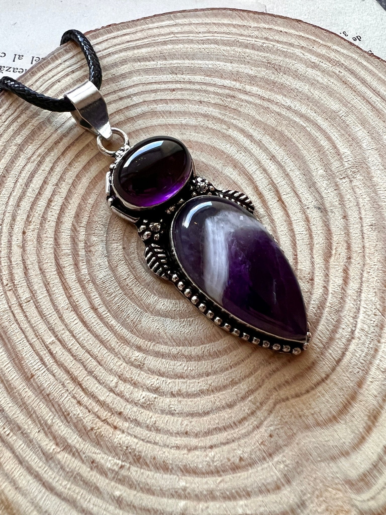 Amethyst Pendant In Sterling Silver Statement Necklace, Multi Stone Pendant, Crystal Necklace - LunarGem - 