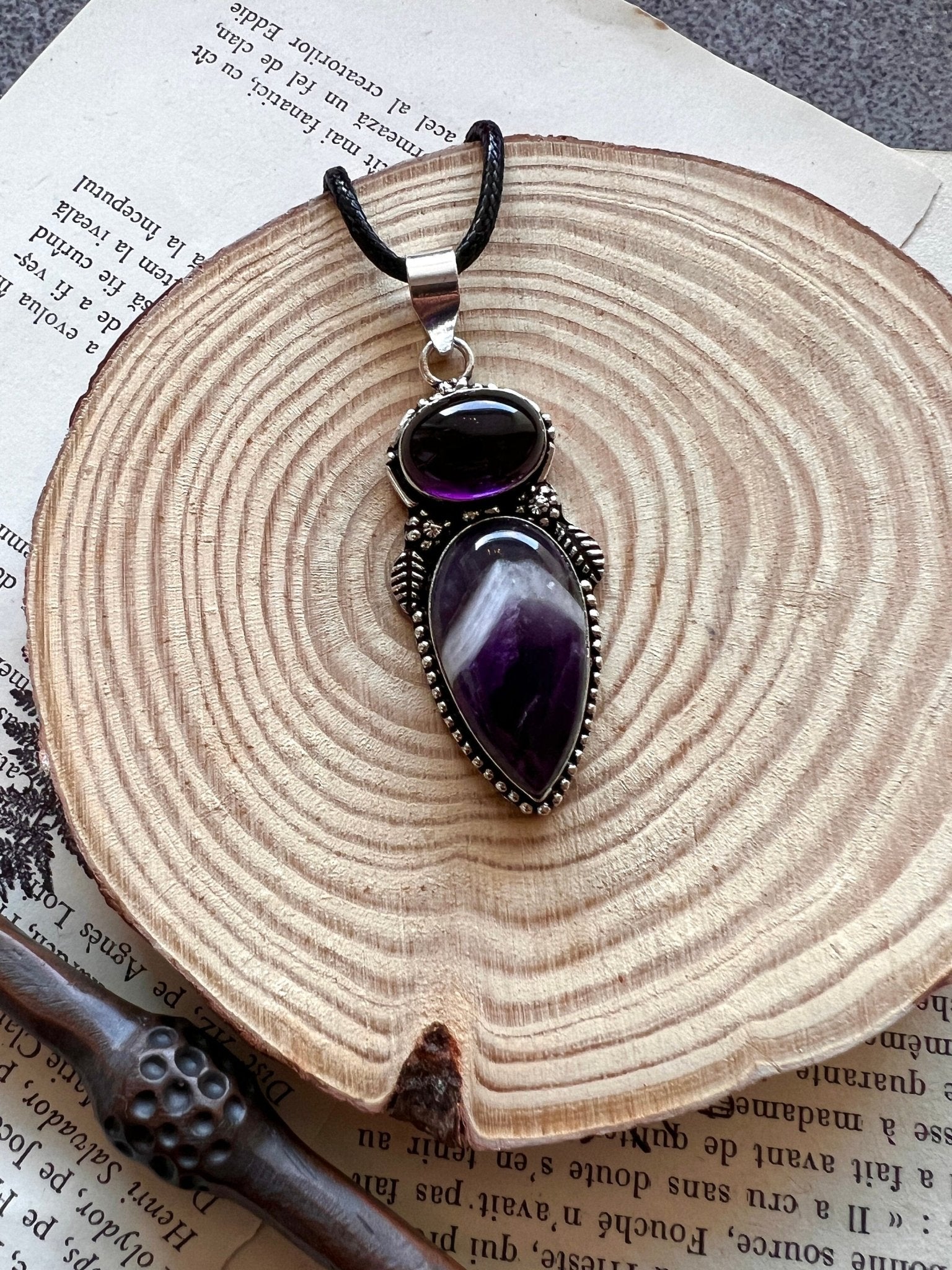 Amethyst Pendant In Sterling Silver Statement Necklace, Multi Stone Pendant, Crystal Necklace - LunarGem - 