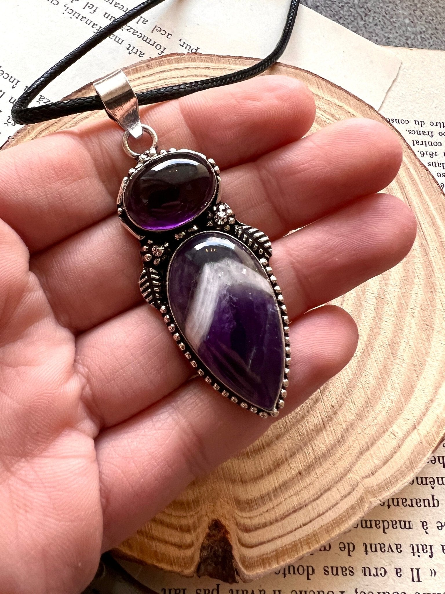 Amethyst Pendant In Sterling Silver Statement Necklace, Multi Stone Pendant, Crystal Necklace - LunarGem - 