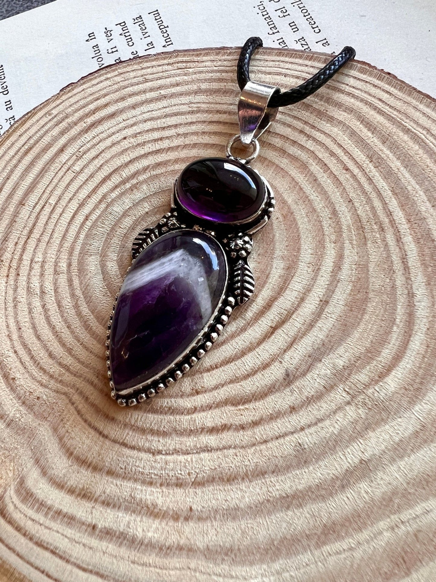 Amethyst Pendant In Sterling Silver Statement Necklace, Multi Stone Pendant, Crystal Necklace - LunarGem - 
